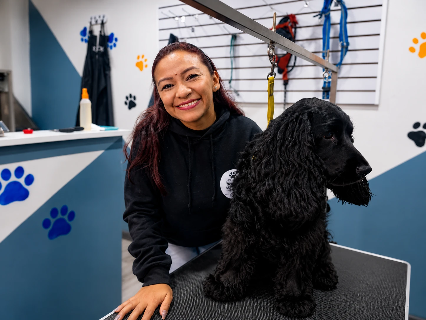 Groomer certificado realizando servicio de Pet Spa a una mascota en Auto PET Mosquera